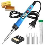 Soldering Iron Kit, 80W 110V LCD Digital Solder Iron Pen with Ceramic Heater, Portable Welding Tools with 5pcs Tips, Stand, Solders Wire, Sponge, Paste, for Metal,Electric Repairs, DIY