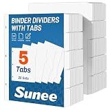 SUNEE Binder Dividers with Tabs for 3 Ring Binder, 8.5 x 11 Paper White Binder Dividers Blank with 5 Tabs, 20 Sets Page Dividers for School, Office and Home, 100 Dividers