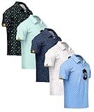 ZITY 5 Pack Mens Golf Shirt Short Sleeve UPF 50+ Moisture Wicking Performance Print Patterns Casual Golf Polo Shirts for Men Lakeblue LightGreen Navy Redwhiteblue Lightblue XX-Large