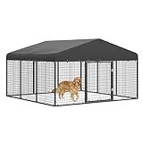 Petony Outdoor Dog Kennel Steel for Medium/Small Dogs Anti-Rust Coating Cage with Roof All Weather Resistant Dog House with Double Locks (118" W x 118" D x 72.5" H)