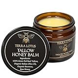 Terra Lotus - Organic Grass-Fed Beef Tallow Balm with Raw Honey - Moisturizing Cream for Soft, Smooth Skin - Handmade All-Natural Moisturizer (2 Oz, Unscented)
