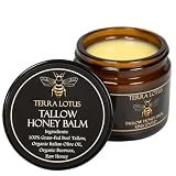 Terra Lotus - Organic Grass-Fed Beef Tallow Balm with Raw Honey - Moisturizing Cream - Handmade All-Natural Moisturizer (2 Oz, Unscented)