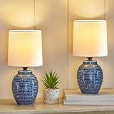 EJIAXIN Table Lamps Set of 2-13.75" Small Bedside Lamps - Classic Farmhouse Ceramic Table Lamp for Bedroom, Living Room, Nightstand, Office, Side Desk Lamp, End Table