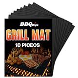 BBQtrips Grill Mats for Outdoor Grill, (10 pcs) Non Stick BBQ Grill Mat Grilling Mat, BBQ Grilling Accessories, Heavy Duty, Reusable and Easy to Clean, Grill Sheets for Gas Charcoal and Electric BBQ