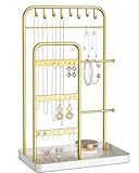 pickpiff Jewelry Holder Stand: Jewelry Display for Necklace, Bracelet, Earring, Ring, White & Gold
