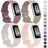 Vancle Band Compatible with Fitbit Charge 6 Bands Women Men[4 PACK], Classic Soft Replacement Sport Straps Wristbands for Fitbit Charge 5 Fitness & Health Tracker (Light pink + Starlight + Milk tea + Smoky purple, Small)