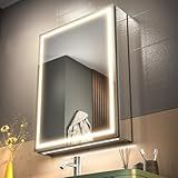 GANPE LED Lighted Bathroom Medicine Mirror Cabinet with Sockets & USBs, Anti-Fog Dimmable Light and Color Adjustment, Easy to Install Aluminum Cabinet (20 * 28 Left Hinge)