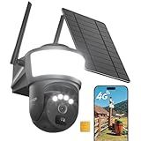 4G LTE Cellular Security Camera Wireless Outdoor, No WiFi Security Cameras Solar Powered, PIR Detection, 360°Cameras for Home Security with Floodlight, 2K Color Night Vision, Built-in SIM Card
