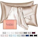 Silk Pillow Cases 2 Pack Standard Size with Hidden Zipper, Mulberry Silk Pillowcase for Hair and Skin, Smooth and Soft Breathable Cooling Silk Satin Pillowcase Set of 2, Gifts for Women，Champagne