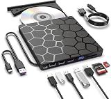 ASHDOL External CD DVD Drive,8 in 1 USB 3.0 and Type-C Disc Reader Writer Burner Player,Slim and Portable CD DVD +/-RW Optical Drive for PC Laptop Desktop MacBook Mac Windows Linux OS Apple