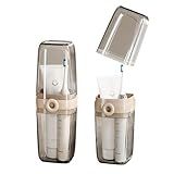 Topavatop Toothbrush Travel Case, 2 in 1 Toothbrush Holder and Rinse Cup, Large Capacity Toothbrush Cup with Cover, Portable Travel Toothbrush Holder for Traveling, Camping, Trip - 1Pcs - Beige&Clear