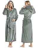 NY Threads Premium Ultra Soft Robes for Women with Hood Plush Fleece Long Bathrobe, Medium, Steel Grey