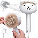 Self Cleaning Shedding Steam Cat Brush, Silicone Scraper Included Dog Brush, Adorable Bear Design, primecat, Cat Brushes for Shedding, USB Rechargeable, for Grooming & Haired Pets, Dogs & Cats, White