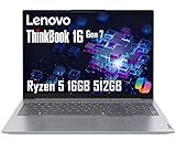 Lenovo ThinkBook 16 Gen 7 Business Laptop (16" FHD+ Anti-Glare, AMD Ryzen 5 7533HS (> i7-1255U), 16GB DDR5 RAM, 512GB SSD), Fingerprint Reader, Webcam, Ethernet, Wi-Fi 6, Win 11 Pro w/ Copilot, Grey