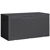 Greesum Outdoor Storage Box 100 Gallon Storage Bin with Lid for Patio Furniture, Garden Tools, Pool Supplies, Lockable, Waterproof and UV Resistant, Black