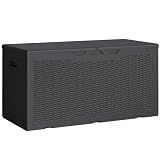 Greesum Outdoor Storage Box 100 Gallon Storage Bin with Lid for Patio Furniture, Garden Tools, Pool Supplies, Lockable, Waterproof and UV Resistant, Black