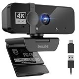 PHILIPS 4K Webcam for PC with Microphone, Computer Camera for Meetings