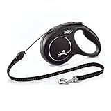 FLEXI New Classic Cord Retractable Dog Leash for Medium Dogs up to 44 lbs. – 16 ft., Black | Tangle-Free Pet Walking Leash with One-Handed Brake, Pause, Lock|German Quality Product