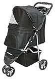 TRIXIE Foldable Pet Stroller for Cats and Dogs, Pet Carrier Strolling Cart with Weather Cover, Storage Basket, Cup Holder, Black