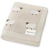 Bleu La La Baby Swaddle Blanket - 100% Luxury Cotton Knit Soft Cozy Lightweight Unisex Receiving Stroller Quilt Blanket for Shower Gift Registry for Newborns Infants Toddlers (Sheep - Khaki)