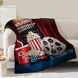 Movie Theater Theme Blanket Gifts for Women Girls Boys Men Cinema Clapboard Film Popcorn Print Presents for Kids Adults Teen Birthday Christmas Decor Home Couch Sofa Soft Cozy Flannel Throw 60"x50"