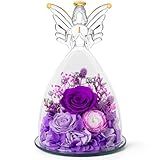 Mothers Day Roses Gifts for Mom Forever Preserved Real Roses Flowers in Glass Angel Figurines Fresh Flowers for Delivery for Grandma Women Mom Wife from Daughter/Purple