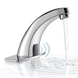 Touchless Bathroom Sink Faucet, Greenspring Motion Automatic Sensor Faucet, Hands Free Vanity Faucets with Hole Cover Plate, Modern Commercial with Control Box and Temperature Mixer, Chrome