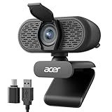 acer 1080p Webcam USB Plug and Play Webcam for PC with Noise Cancellation Microphones Computer Camera for Desktop Streaming Gaming Online Meeting Wide Angle Privacy Cover A-to-C Adapter Easy Setup