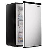 EUHOMY Upright freezer, 3.0 Cubic Feet, Single Door Compact Mini Freezer with Reversible Stainless Steel Door, Small freezer for Home/Dorms/Apartment/Office, Silver