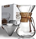 AGOGO Pour Over Coffee Maker Glass - 6/8/10 Cup Barista Kit with 304 Stainless Filter for Home, Office, Camping, Cafes - Easy Clean Coffee Dripper Set (Rag&Brush Included) (8 Cup/28 oz)