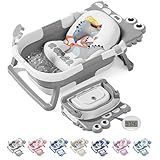 TPN Collapsible Baby Bathtub, Baby Bath Tub with Soft Cushion & Real-Time Thermometer, Baby Bathtub Infant to Toddler Tub (0-36 Months), Portable Newborn Travel Bath tub