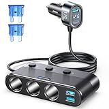 [2025 Upgraded] 7 in 1 Cigarette Lighter Adapter, JOYROOM 179W Car Charger Adapter with PD30W Charge(3.3FT Cable), 24V/ 12V Cigarette Lighter Splitter with Independent Switches & LED Voltage Display