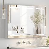 Large Medicine Cabinet, LED Lighted Medicine Cabinets with 3 Doors,Wall Mounted Bathroom Mirror with Storage,47inch,Defogger, Dimmable,Led Medicine Cabinet Mirror for Bathroom,47.2x 5.1x 30 In