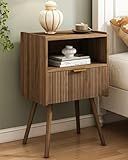 JOONEE Nightstand,Modern Bedside Table with Storage Drawer and Open Wood Shelf, for Living Room, Bedroom and Small Spaces, Accent Night Stand with Solid Wood Legs, Easy Assembly,Walnut Brown