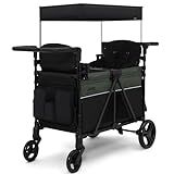 Jeep Aries Stroller Wagon by Delta Children Premium Wagon for 2 Kids with Convertible Seats, Adjustable Push/Pull Handles, Removable Canopy & Flat Fold - Greenguard Gold Certified, Black/Green