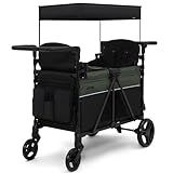 Jeep Aries Stroller Wagon by Delta Children Premium Wagon for 2 Kids with Convertible Seats, Adjustable Push/Pull Handles, Removable Canopy & Flat Fold - Greenguard Gold Certified, Black/Green