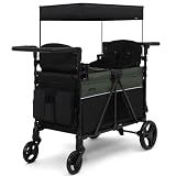 Jeep Aries Stroller Wagon by Delta Children Premium Wagon for 2 Kids with Convertible Seats, Adjustable Push/Pull Handles, Removable Canopy & Flat Fold - Greenguard Gold Certified, Black/Green