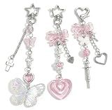 AGEN KGEN Novelty keychains Aesthetic Y2K Keychain Charms Stylish Keychains Accessories for Women Bag Purse Gifts (3x Pink Set)