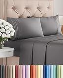 Queen Size 4 Piece Sheet Set - Breathable & Cooling Sheets - Dark Grey
