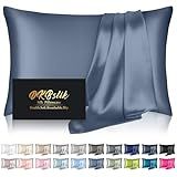 Silk Pillowcase for Hair and Skin, Mulberry Silk Pillow Cases Standard Size, Anti Acne Cooling Sleep Both Sides Natural Silk Satin Pillow Covers with Hidden Zipper, Gifts for Women Men, Ash Blue