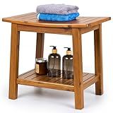 Upolana Teak Shower Bench, 20" Solid Wood Shower Stool Waterproof Shower Seat with Storage Shelf for Bathroom, Indoor & Outdoor Use