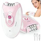 Epilator,Smooth Glide Epilator for Women,Rechargeable 2 Speed Facial Hair Removal Device with LED Light & 36 Tweezers,Portable Electric Trimmer Device for Face,Bikini,Arms,Legs & Armpits(Pink)