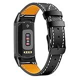 Mtozon Leather Bands Compatible with Fitbit Charge 6/Charge 5, Replacement Genuine Leather Straps for Women Men, Black