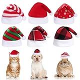 Jmkcoz 6 Pieces Pet Cat Dog Christmas Santa Hat Holiday Party Cute Costumes for Puppy Kitten Christmas Cosplay Dress Up Supplies (Mixed Pattern)