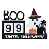 Halloween Decorations Indoor, DECSPAS Wood Halloween Countdown Calendar Halloween Decor, Two Movable Numeral Blocks for Counting 99 Days to Halloween, Ghost Ornaments Boo Sign Halloween Room Decor