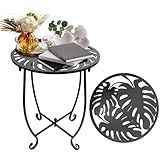 Outdoor Side Table for Small Spaces, Versatile 14 Inch Round Metal End Table for Patio Balcony Yard Porch Garden Bedside, Anti-Rust and Waterproof Accent Table for Indoor Outdoor Use, Easy Assembly
