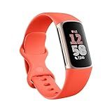 Fitbit Charge 6 Fitness Tracker with Google apps, Heart Rate on Exercise Equipment, 6-Months Premium Membership Included, GPS, Health Tools and More, Gold/Coral, One Size (S & L Bands Included)