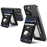 ExtreLife for Magsafe Wallet Stand with Airtag Holder, Strongest Magnetic Wallet for iPhone 16/15/14/13/12 Series, ID Window, 4 Card Slots, 10 Cards Holder, Vegan Leather, RFID Blocking, Black