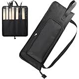 Suwimut Drumstick Bag with Crossbody Shoulder Strap, Drum Stick Bag with Large Capacity Anti-falling Pockets, Portable Hanging Drumstick Case with Metal Hooks for Drummers, Beginners in Band, Gig