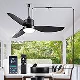 BZX Waterproof Outdoor Ceiling-Fan with Light - 42" Modern Ceiling Fans with 3 Colors LED Light, App & Remote Control, Quiet DC Motor, for Patios Gazebo, Black